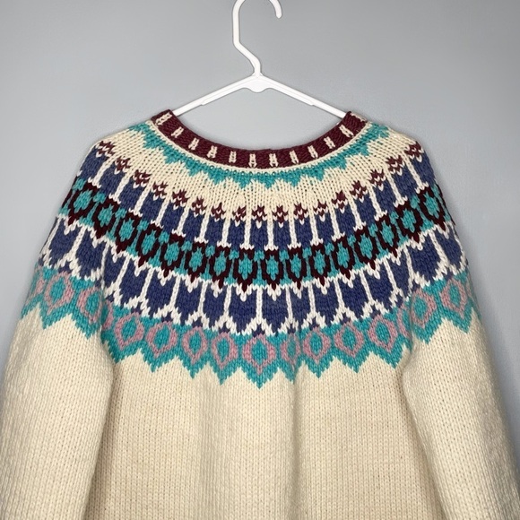 Amazing Hand Knit Wool Chunky Knit Cardigan Unisex One Size Fair Isle Ecuador - Picture 4 of 10